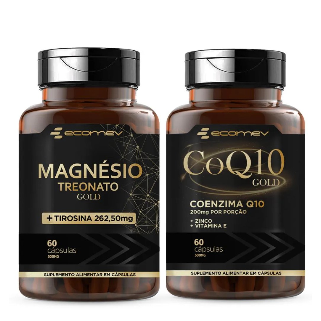 Kit Magnesio Treonato com L- Tirosina 500mg + Coenzima Q10 200mg com Vit e e Zinco 60 Capsulas - Ecomev