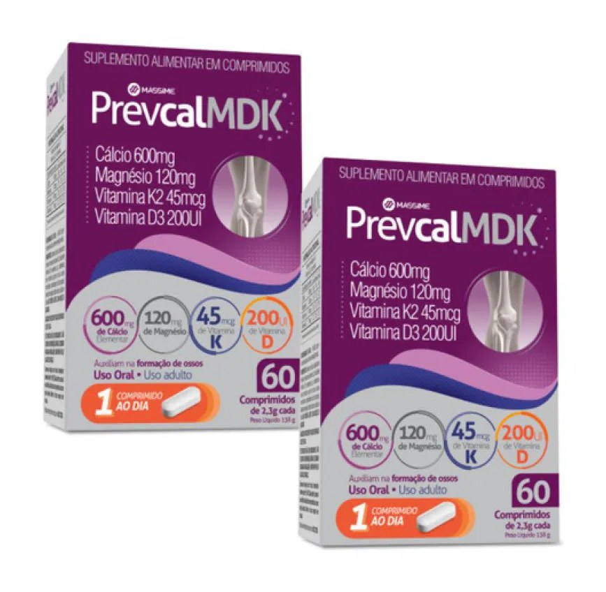 2x Prevcal Mdk 600mg Calcio 60 comprimidos - Vitaminas D, K, Magnésio
