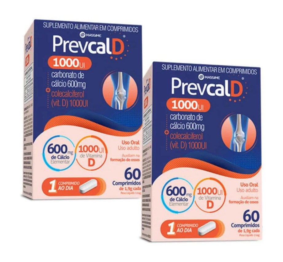 Kit 2x Prevcal D 1000ui Vitamina D + Calcio 600mg - 60ccomprimidos