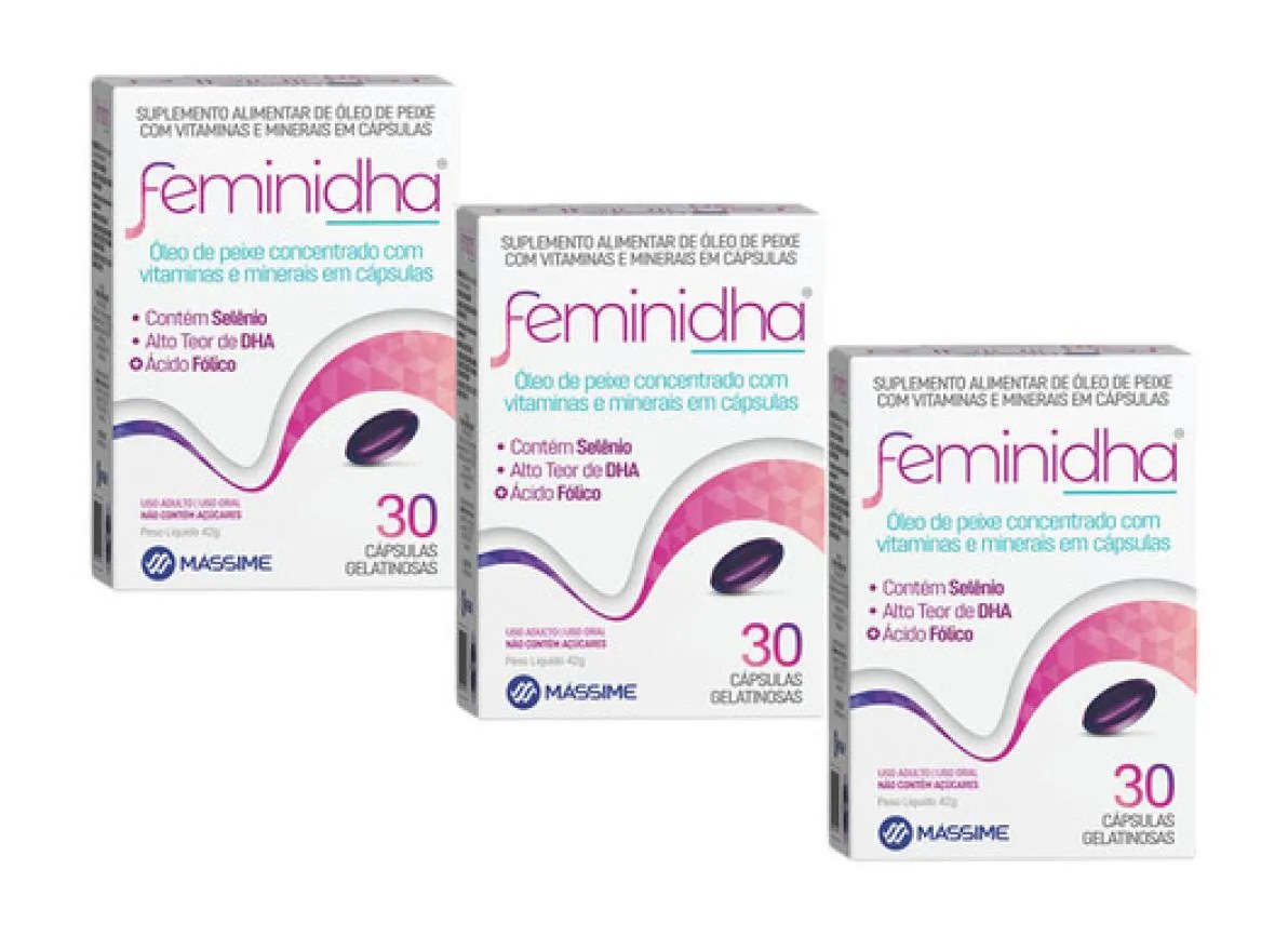 Kit 3x Feminidha 30 Capsulas Suplemento Vitamínico P/ Gestantes