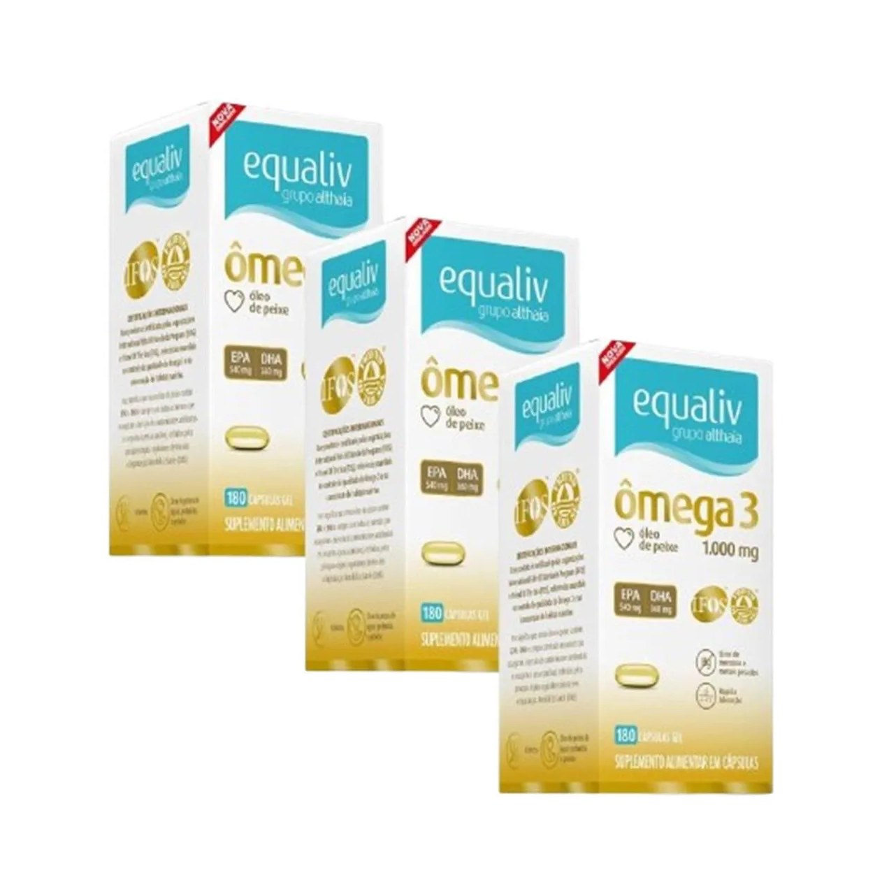 Kit 3 Suplemento Equaliv Omêga 3 sem Sabor C/ 180cps Gel