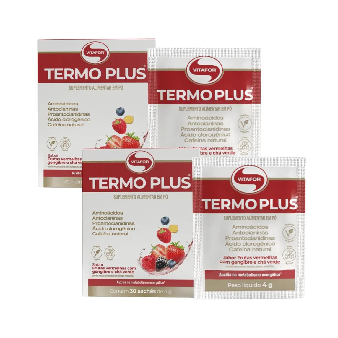 Kit 2 Termo Plus Frutas Vermelhas com Gengibre e Chá Verde- 30 Sachês de 4g - Vitafor