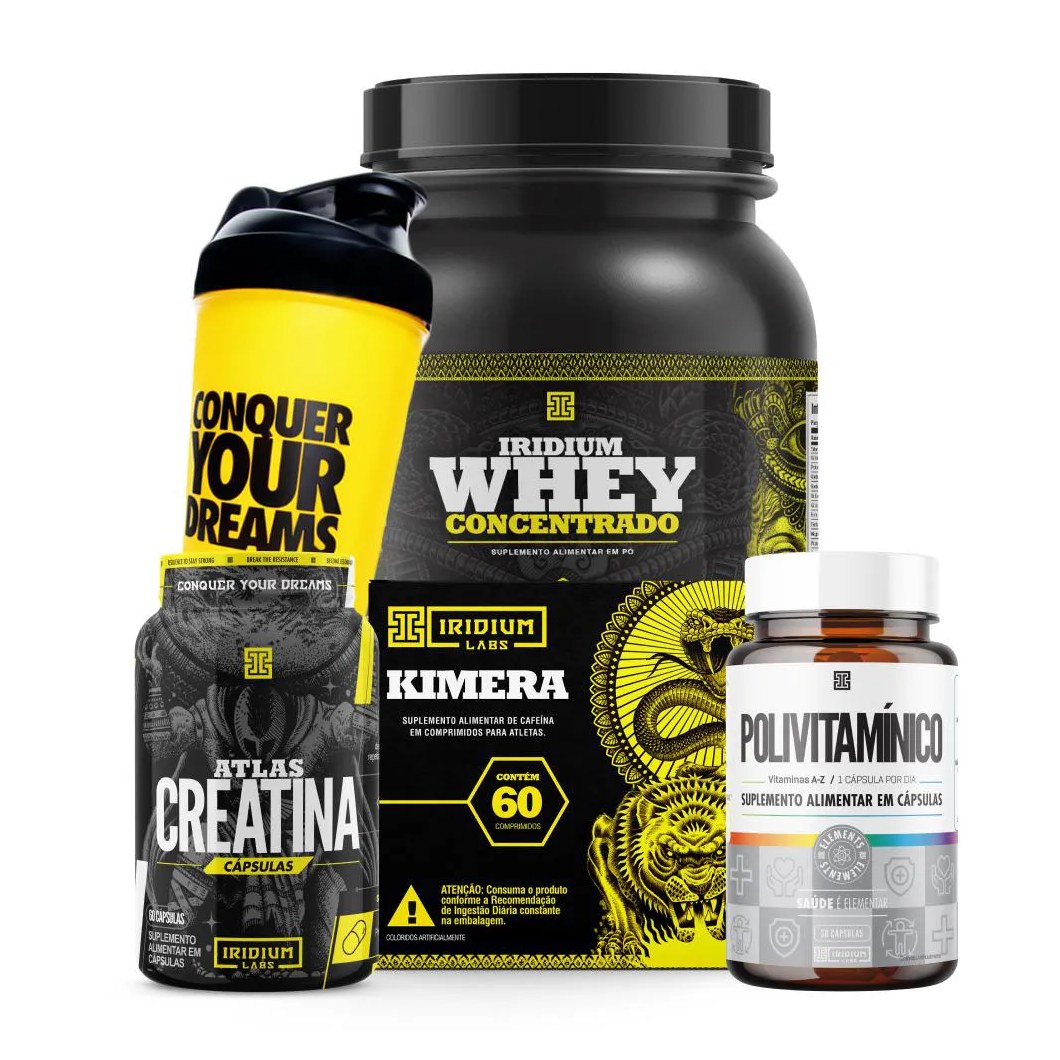 Whey Protein Concentrado + Creatina Cápsulas 60g + Kimera Thermo + Polivitamínico 30 Cápsulas + Acessório Baunilha
