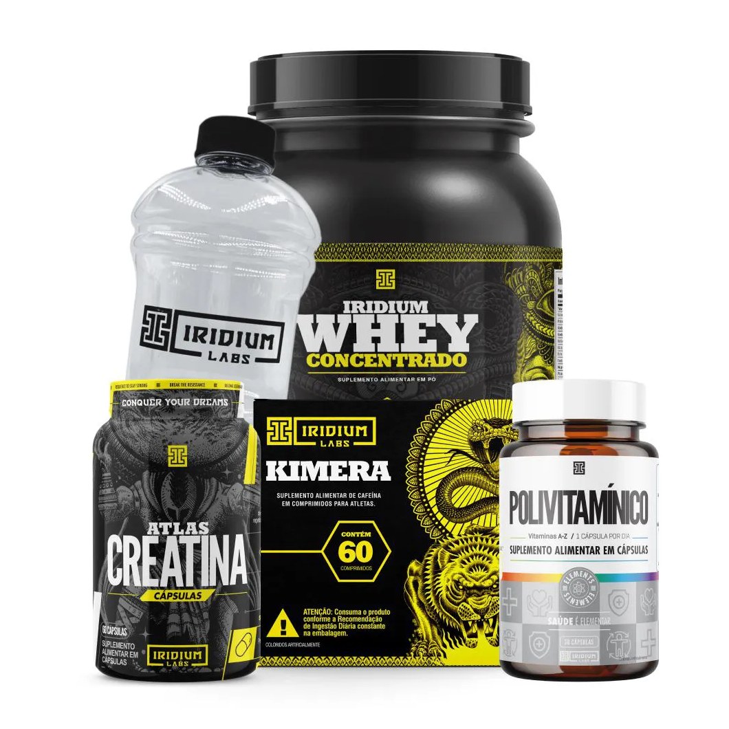 Whey Protein Concentrado + Creatina Cápsulas 60g + Kimera Thermo + Polivitamínico 30 Cápsulas + Acessório Doce de Leite