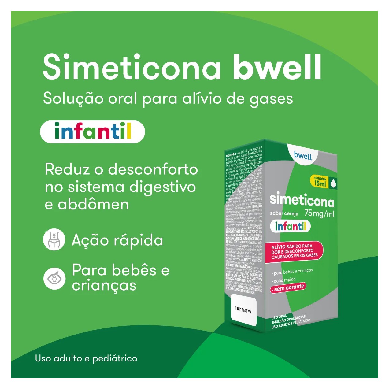 Simeticona bwell Infantil 75mg/ml Sabor Cereja 15ml