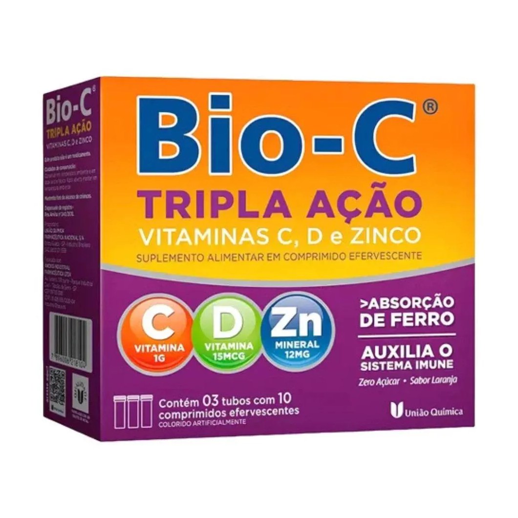 Vitamina C 1g + Zinco + Vit D Bio-c Tripla Ação 30cps