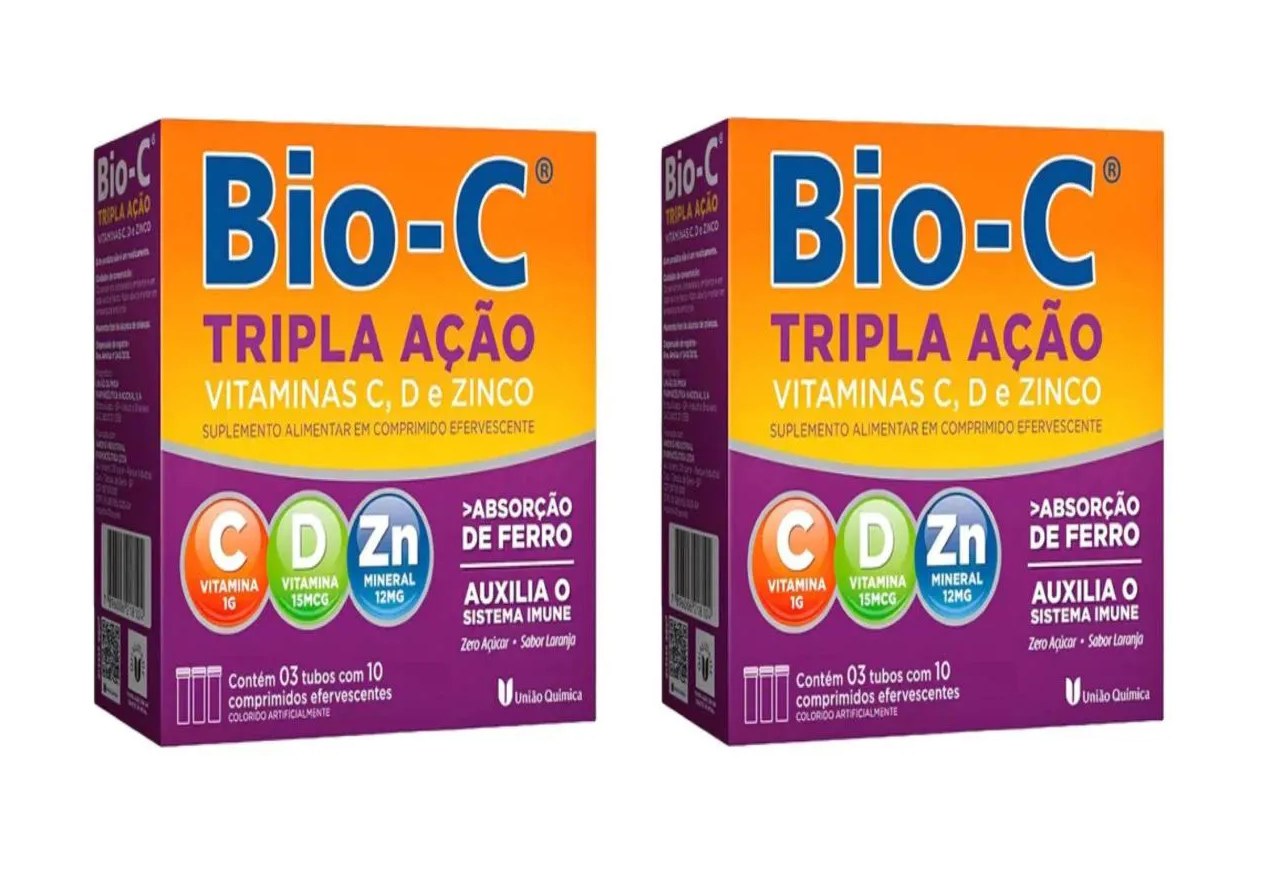 KIT 2 VITAMINA C 1G + ZINCO + VIT D BIO-C TRIPLA AçãO 30CPS