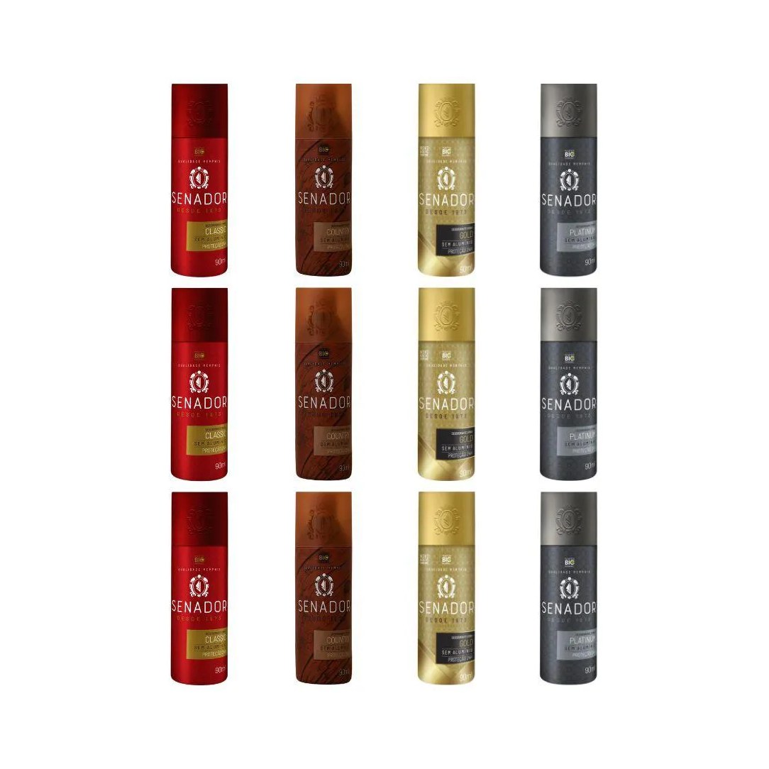 Kit 12 Desodorante Senador Classic+country+gold+platinum