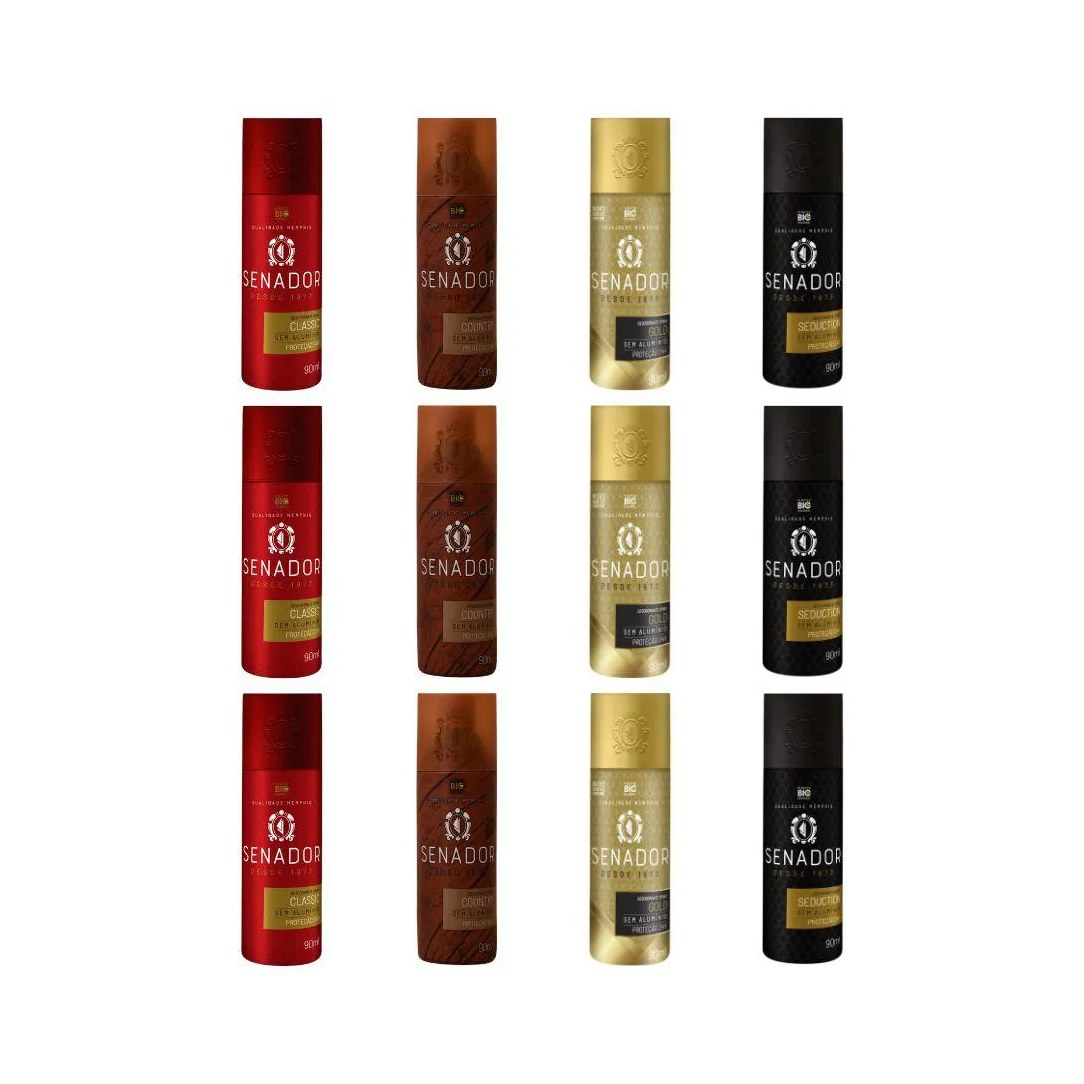 Kit 12 Desodorante Senador Classic+country+gold+seduction
