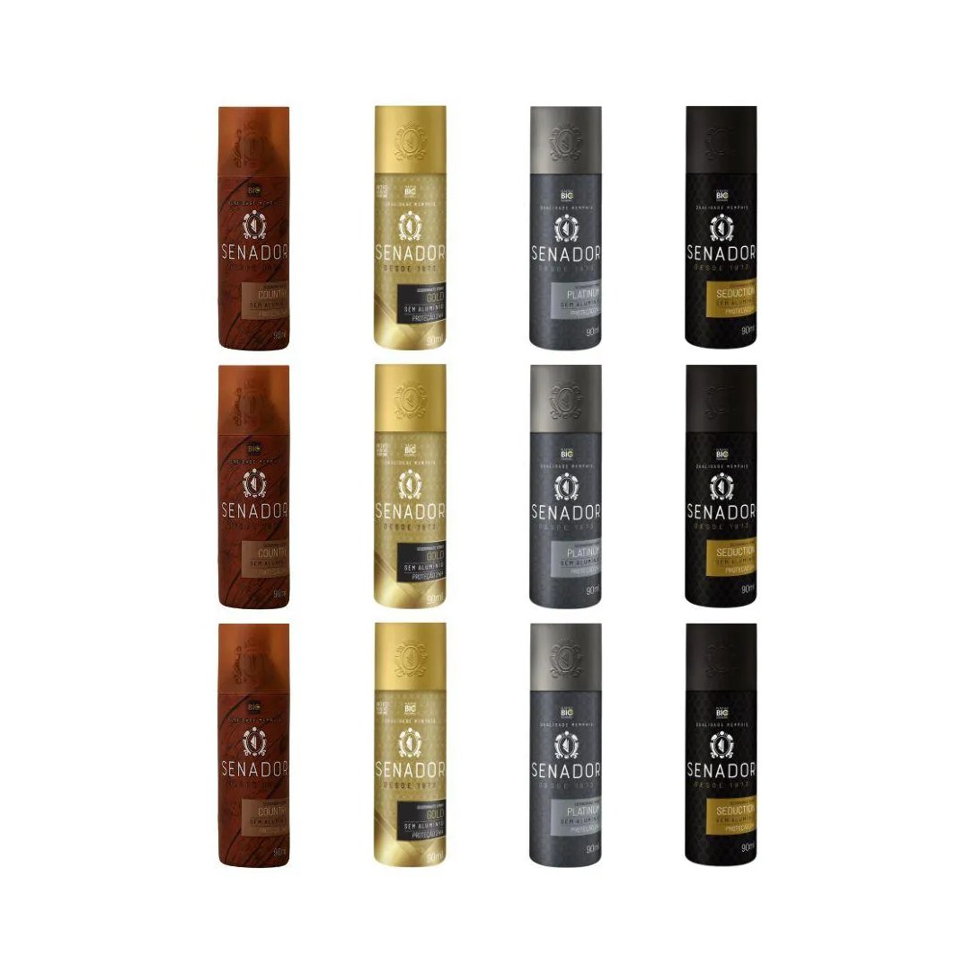 Kit 12 Desodorante Senador Country+gold+platinum+seduction