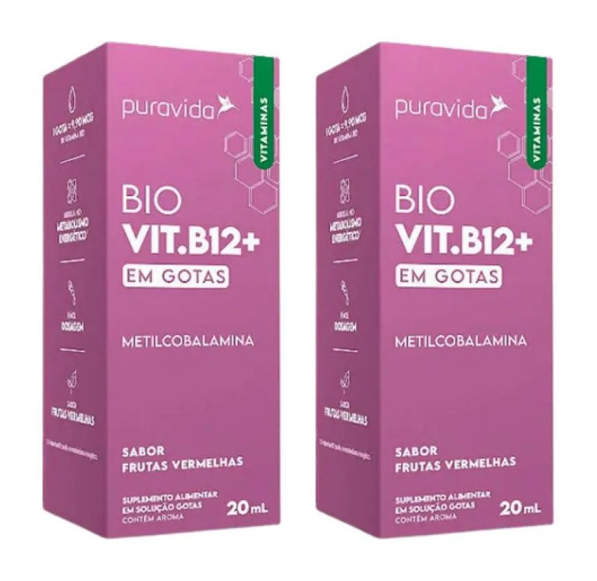 KIT 2 BIO VITAMINA B12 METILCOBALAMINA 20ML PURAVIDA