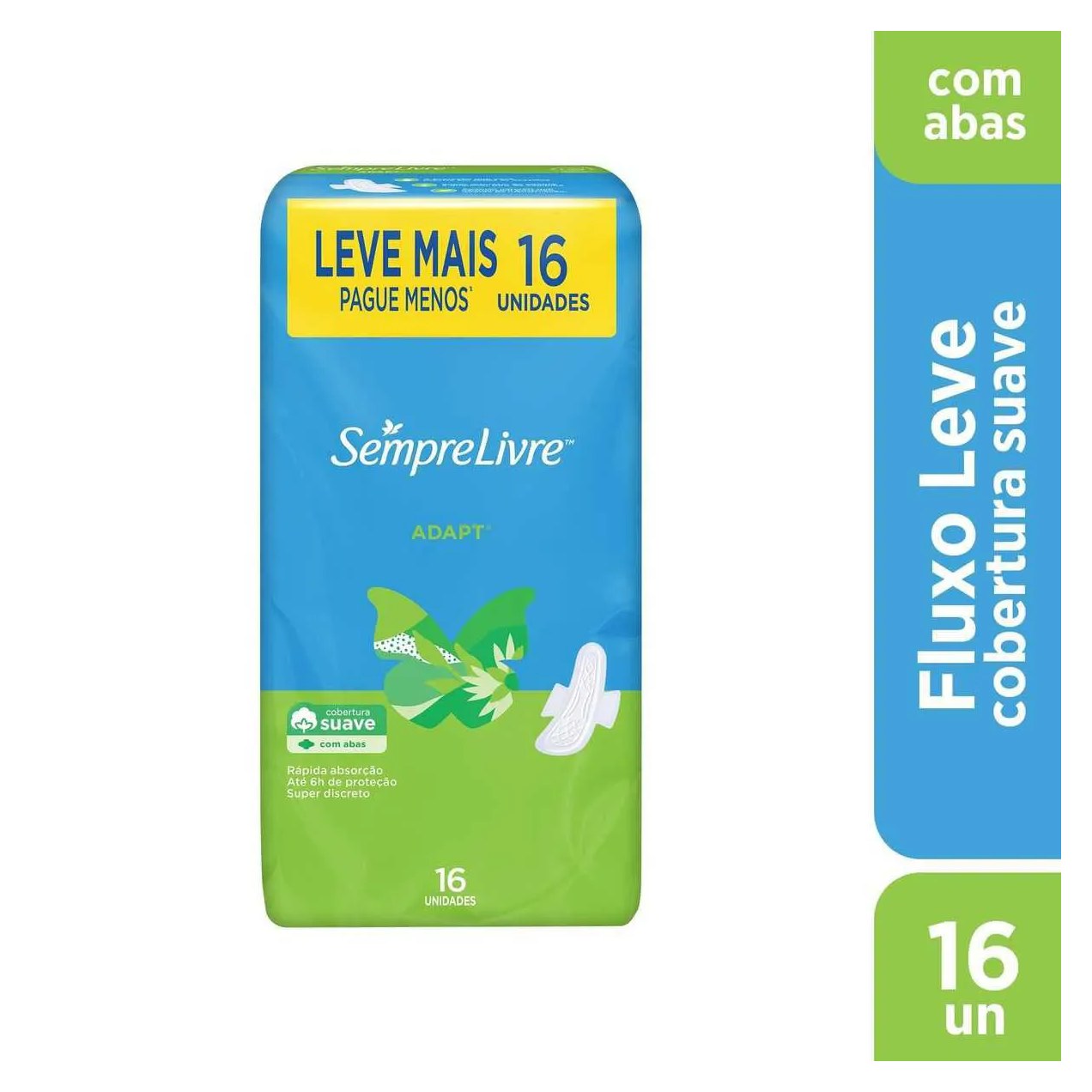 Absorvente Sempre Livre Adapt Cobertura Suave Com Abas com 16 unidades