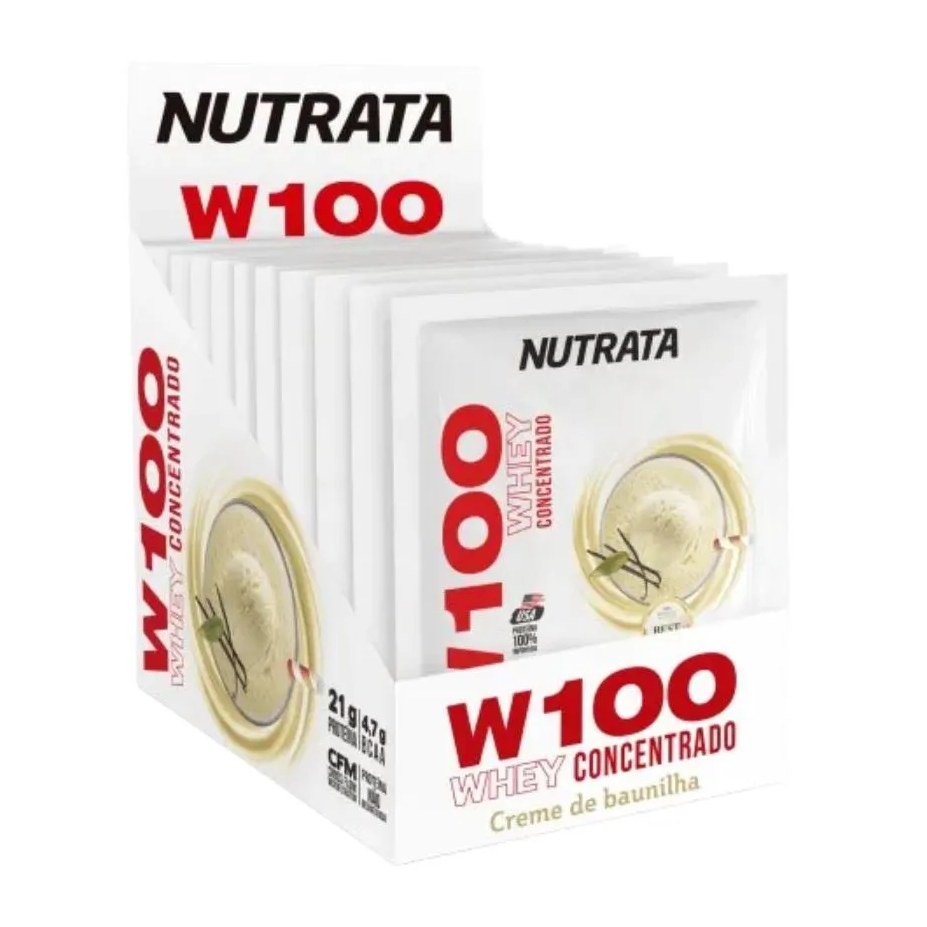 Caixa Whey Concentrado W100 Nutrata Sache 30g 12 Un - Creme de Baunilha
