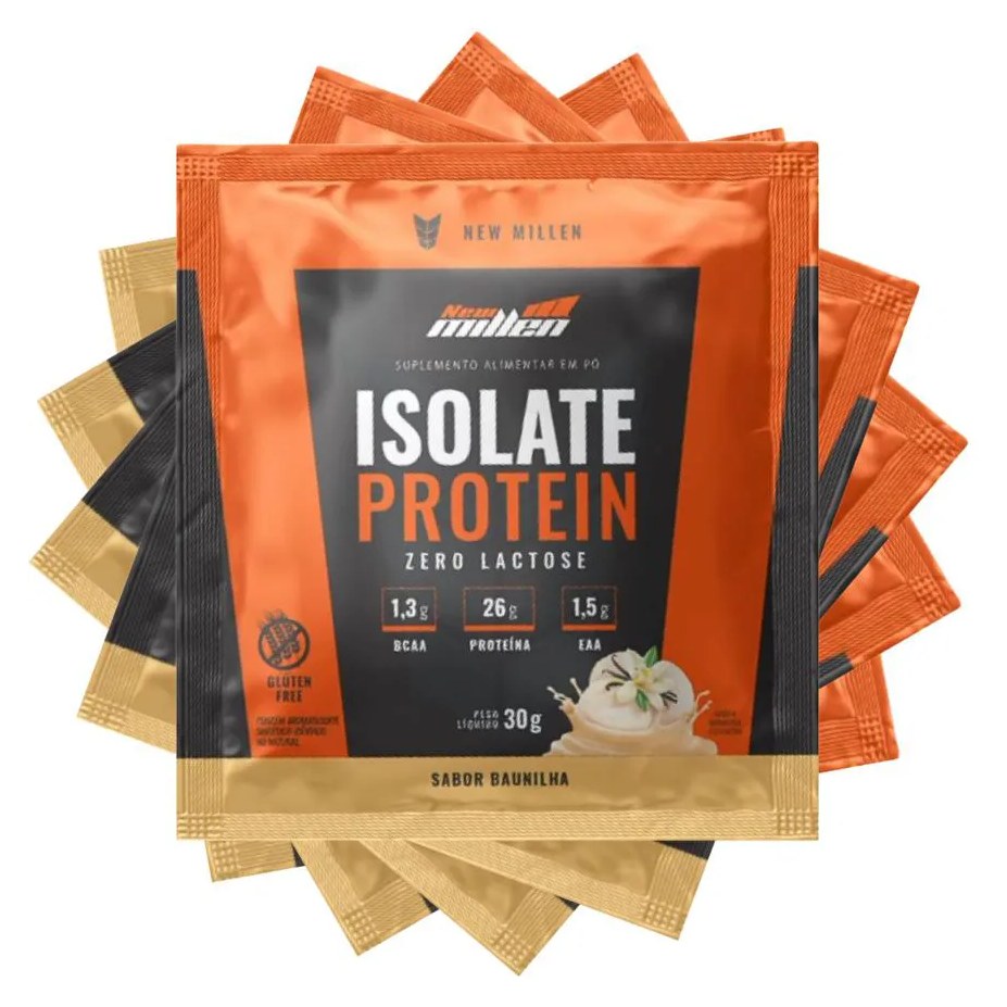 Kit 5 Un Sache Isolate Protein - Origem Bovina New Millen 30g - Baunilha - Sem Gluein