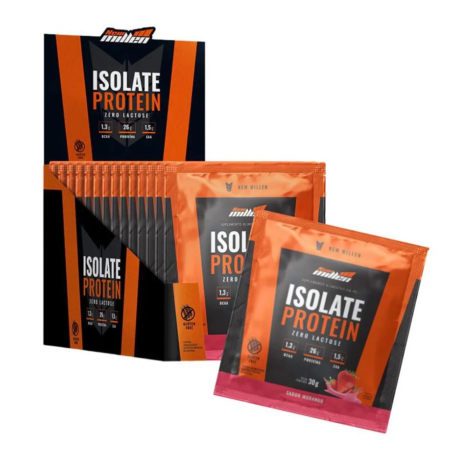 Sache Isolate Protein - Origem Bovina New Millen ( Caixa 15 Saches ) - Morango - Sem Gluein