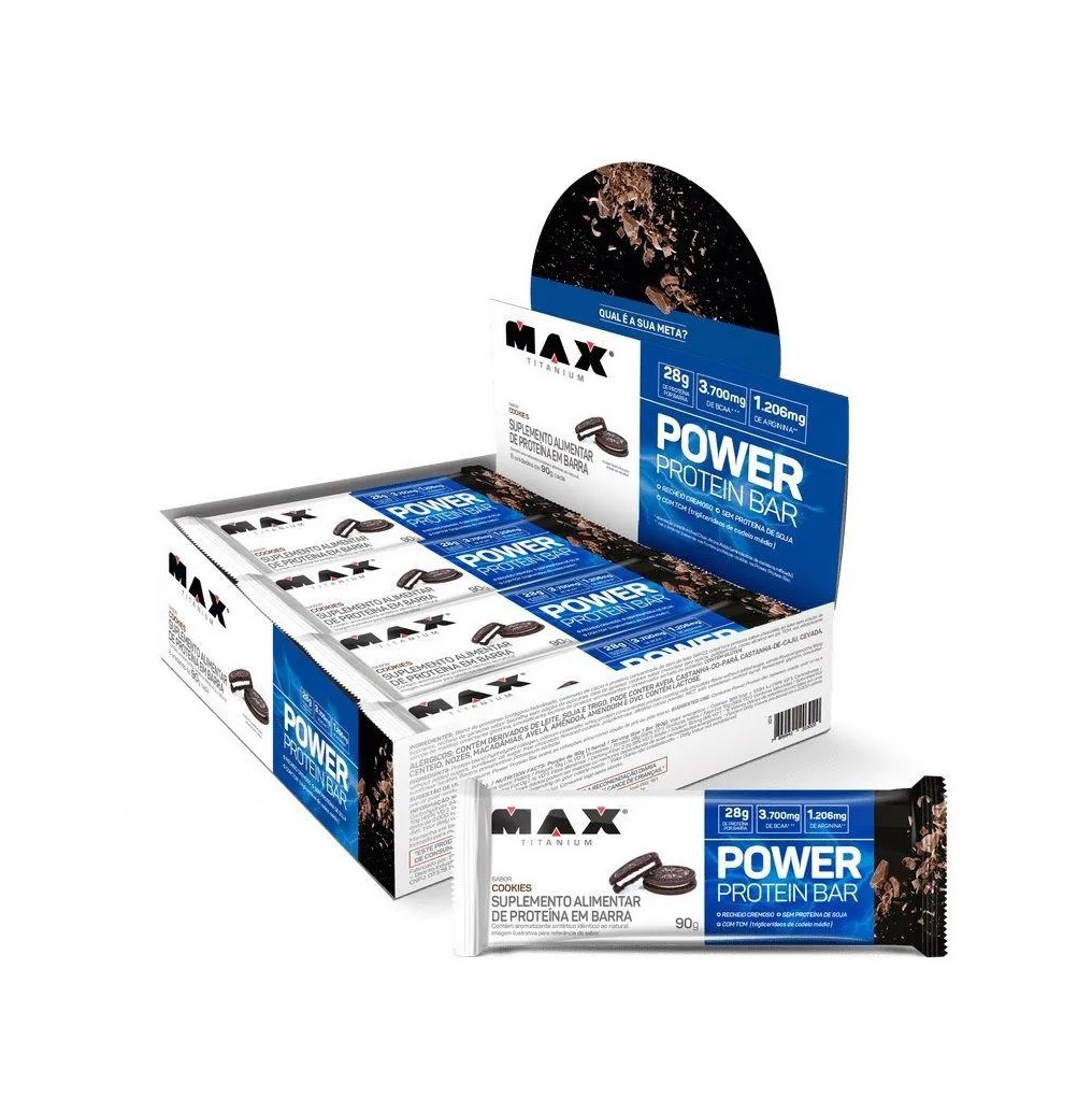 Power Protein Bar Caixa com 8 unidades (720g) - Sabor: Cookies