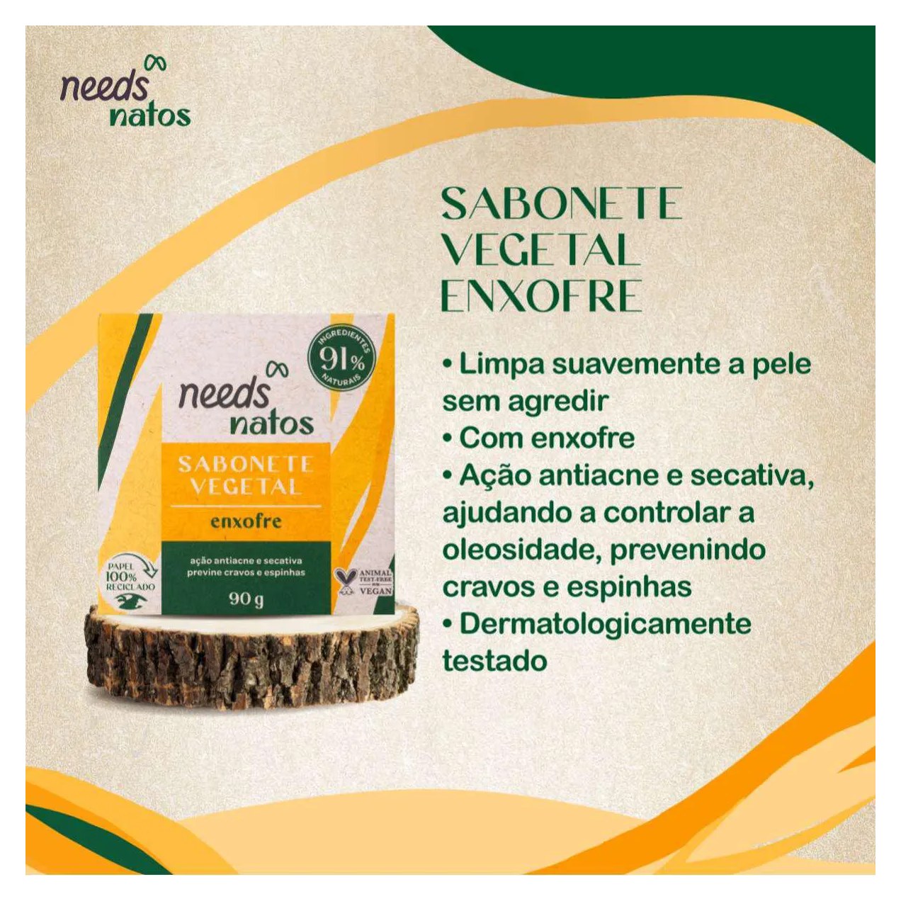 Sabonete de Enxofre em Barra Needs Natos Vegetal 90g