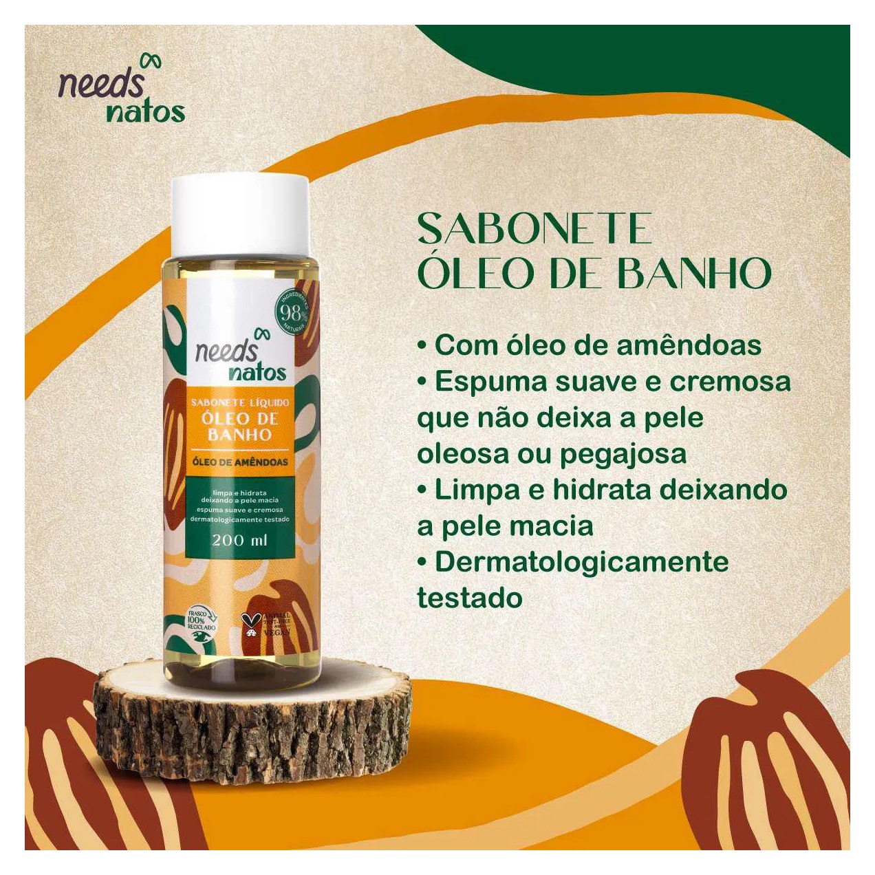 Sabonete Líquido Óleo de Banho Needs Natos Amêndoas 200ml