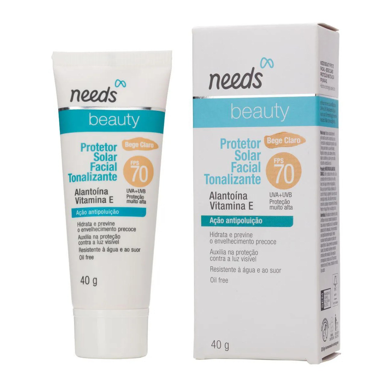 Protetor Solar Facial Needs Beauty FPS 70 Bege Claro 40g