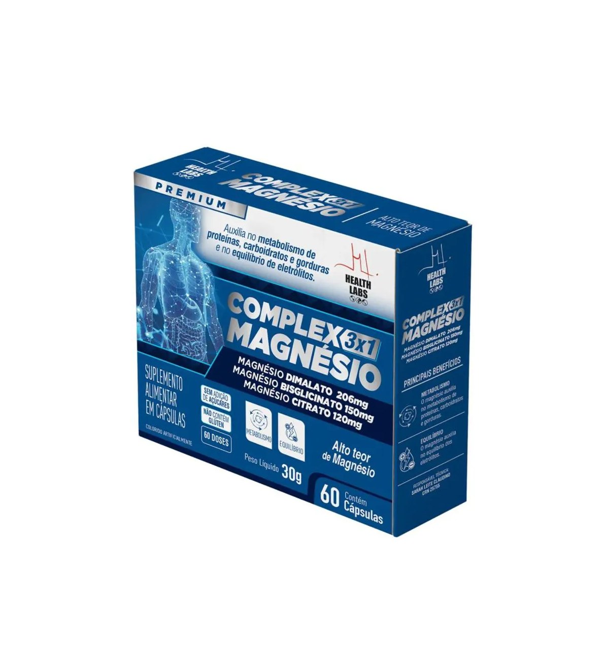 Complex Magnesio 3x1 60 cápsulas Health Labs - Original