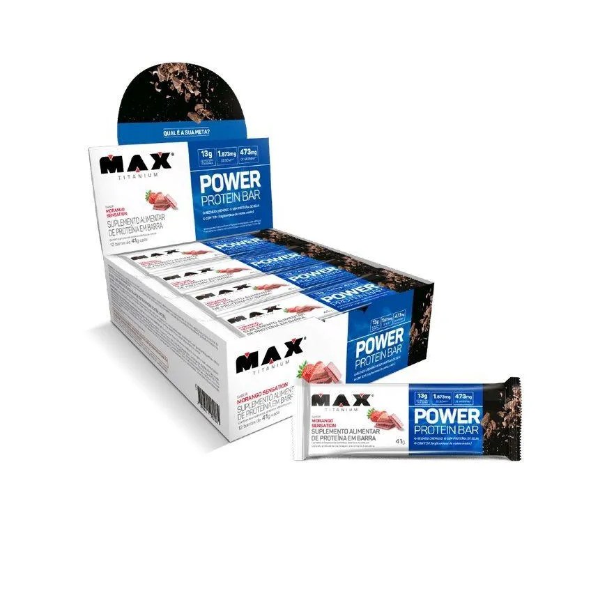 POWER PROTEIN BAR CAIXA COM 12 UNIDADES (492G) - SABOR: MORANGO SENSATION