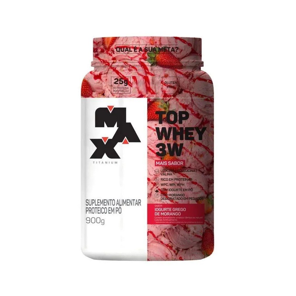 Top Whey 3w (900g) - Sabor: Mais Sabor - Iogurte Grego de Morango