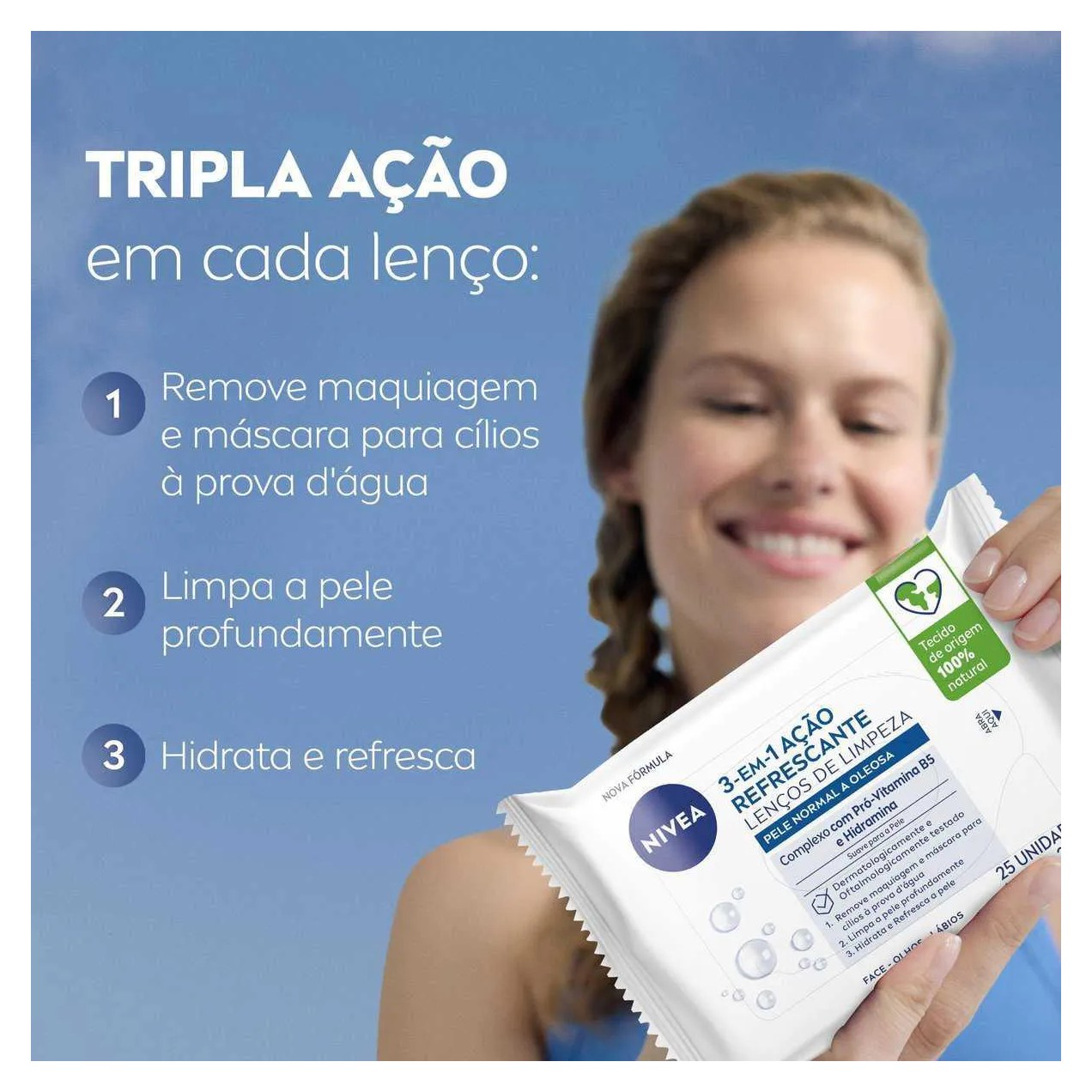 Lenço Demaquilante Nivea 3 em 1 Ação Refrescante 25 unidades