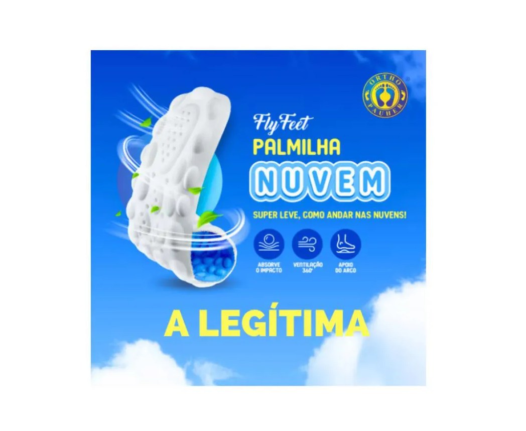 Palmilha Ortopédica Fly Feet Nuvem para Esporão, Fascite Plantar, Pés Diabéticos e Alívio de Dores - Ortho Pauher 4142