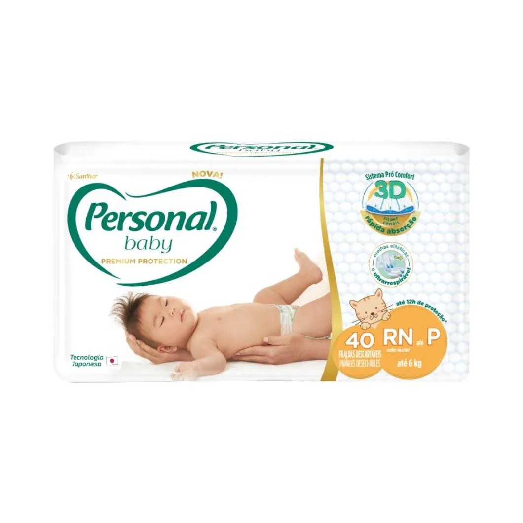 Fralda Descartável Personal Premium Mega Pequena - 9 Embalagens com 40 Fraldas - Total de 360 Tiras