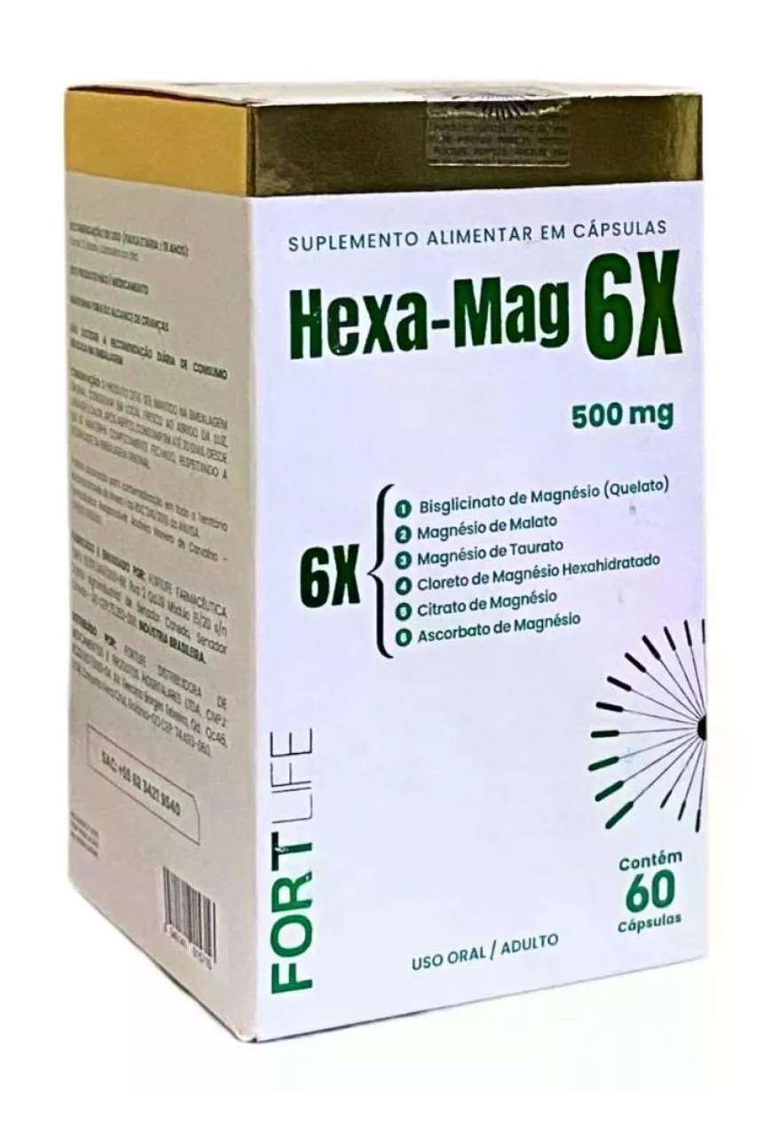 Hexa Mag 6x Magnésio 6 Tipos 1000mg 60 cápsulas Fortlife