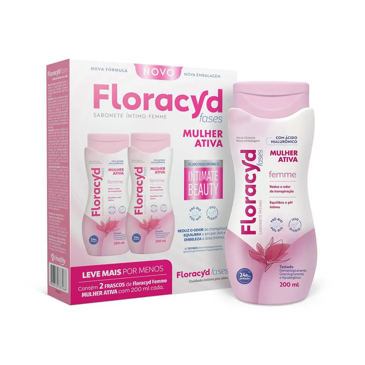 Kit Sabonete Líquido Íntimo Floracyd Femme Mulher Ativa 2 unidades com 200ml cada
