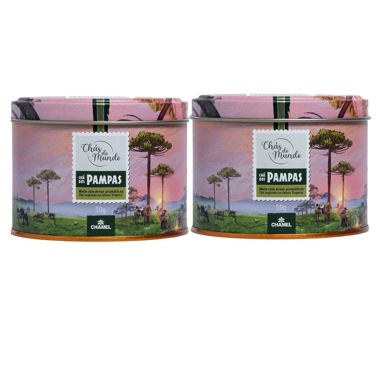 Kit 02 Chás do Mundo Pouch Chá Pampas Lata 50g - Chamel