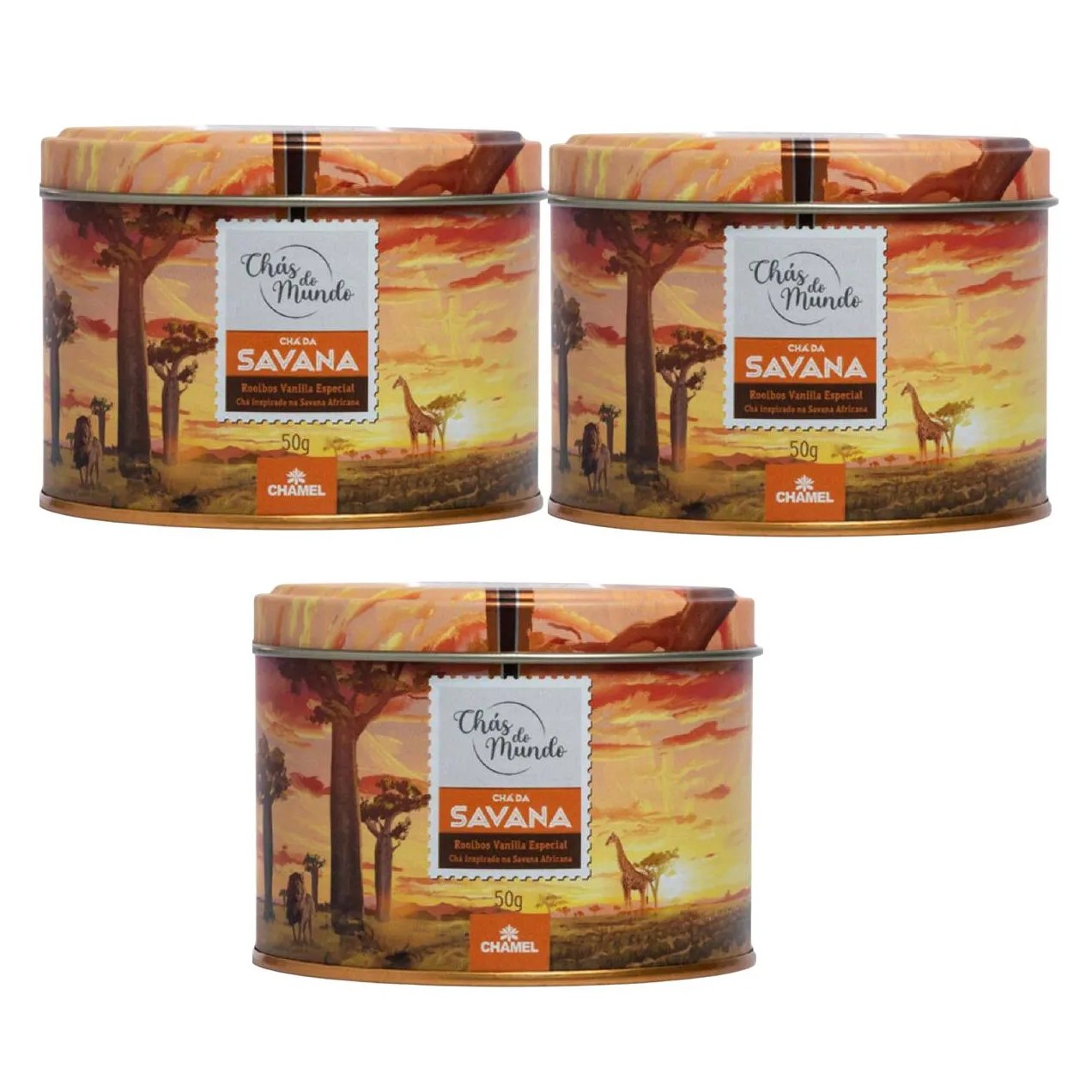 Kit 03 Chás do Mundo Pouch Chá Savana Lata 50g - Chamel
