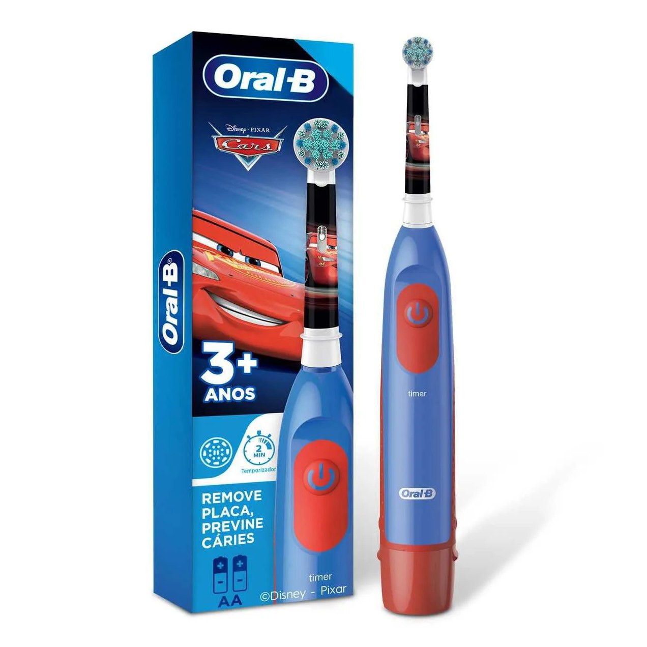 Escova de Dente Elétrica Oral-B Infantil Macia 3+ Anos Disney Pixar Carros com 1 unidade + 2 pilhas AA