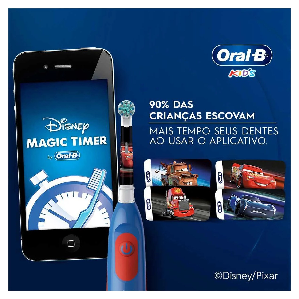 Escova de Dente Elétrica Oral-B Infantil Macia 3+ Anos Disney Pixar Carros com 1 unidade + 2 pilhas AA