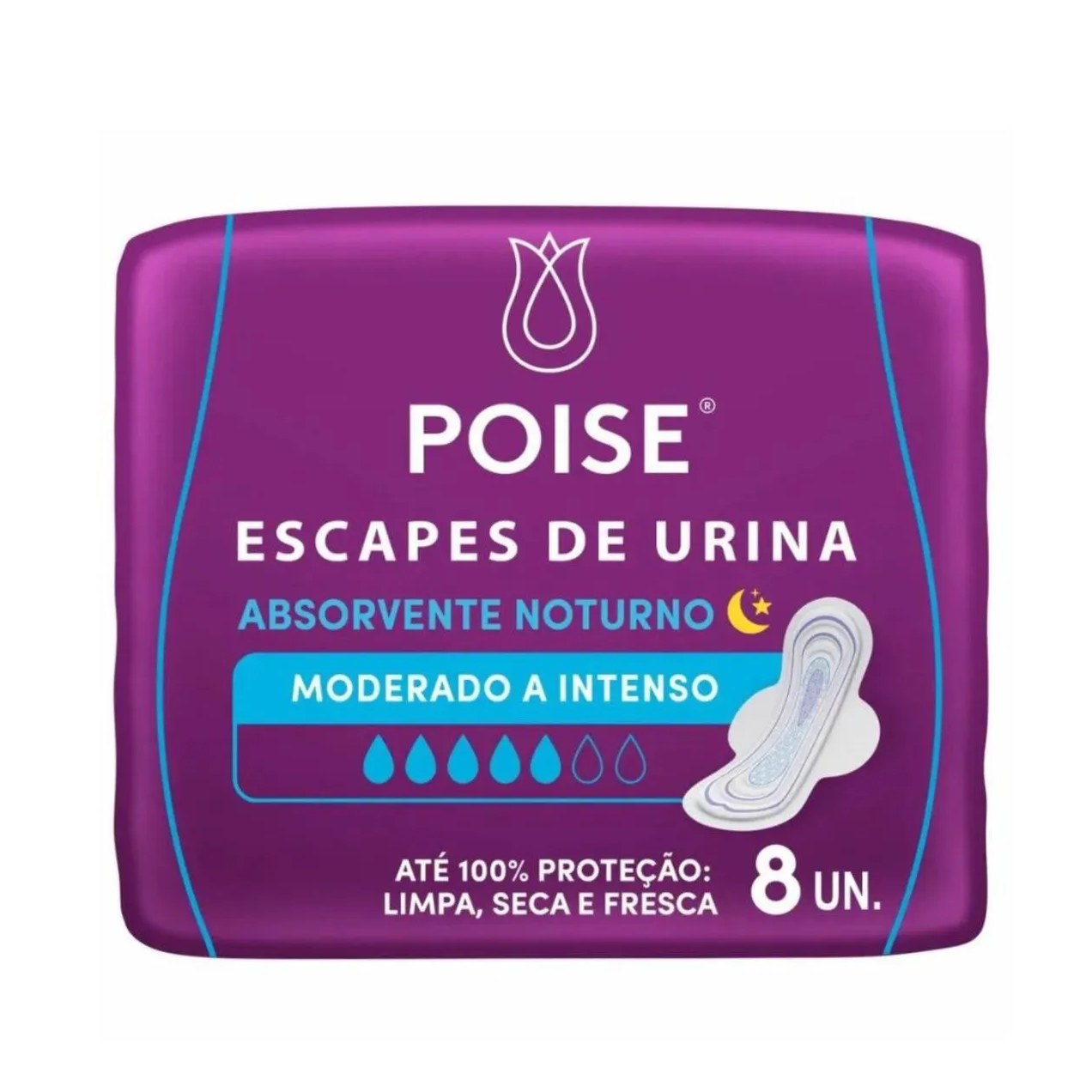 Absorvente Poise com Abas Noturno Fluxo Moderado/intenso com 8 unidades