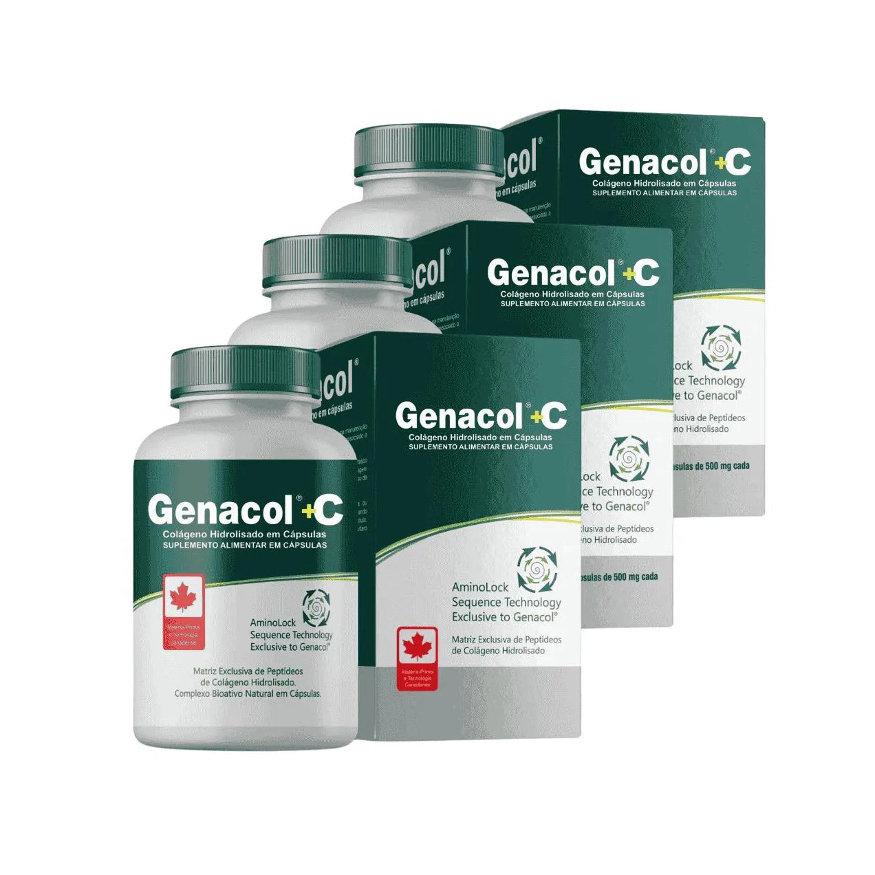 Leve Mais por Menos - (kit 3 unidades) - Genacol +c 500mg com 90 cápsulas