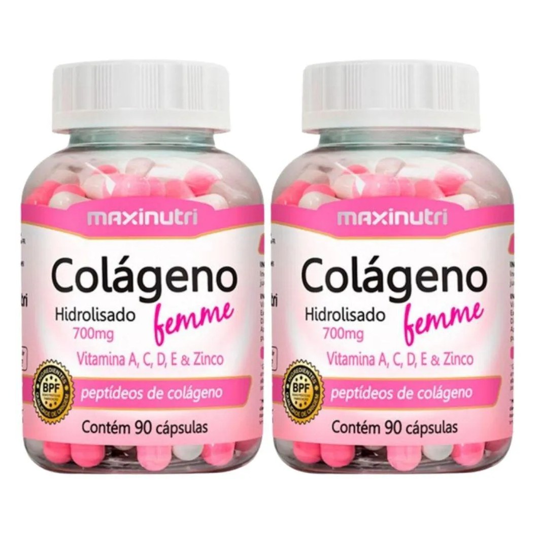 Kit 2x Colágeno Hidrolisado Femme + Vitaminas A, C, D, e e Zinco 90 cápsulas - Maxinutri