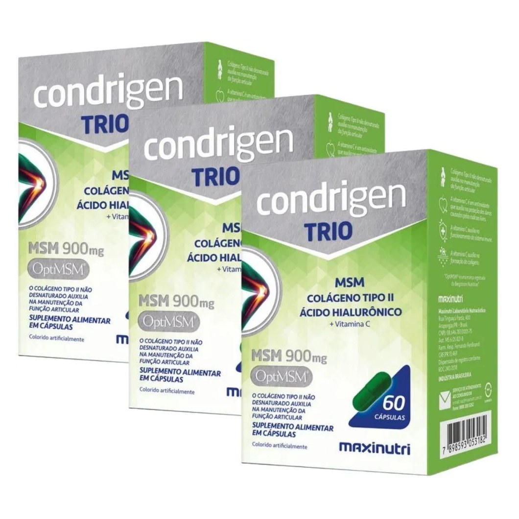 Kit 3x Condrigen Trio (msm + Colágeno Tipo 2 + Ácido Hialurônico e Vitamina C) 60 cápsulas - Maxinutri