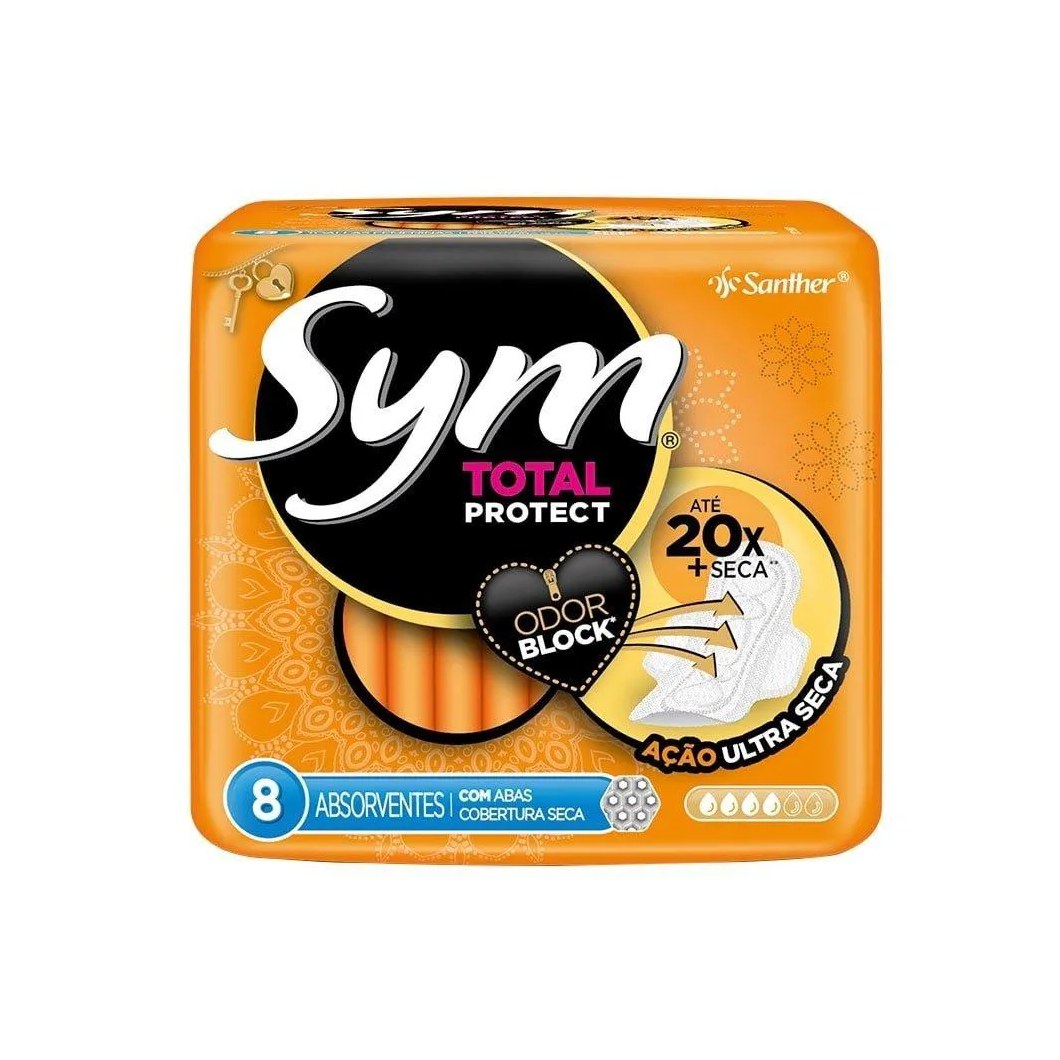Absorvente Sym Cobertura Seca 20x Mais Absorção com Abas Embalagem com 8 unidades