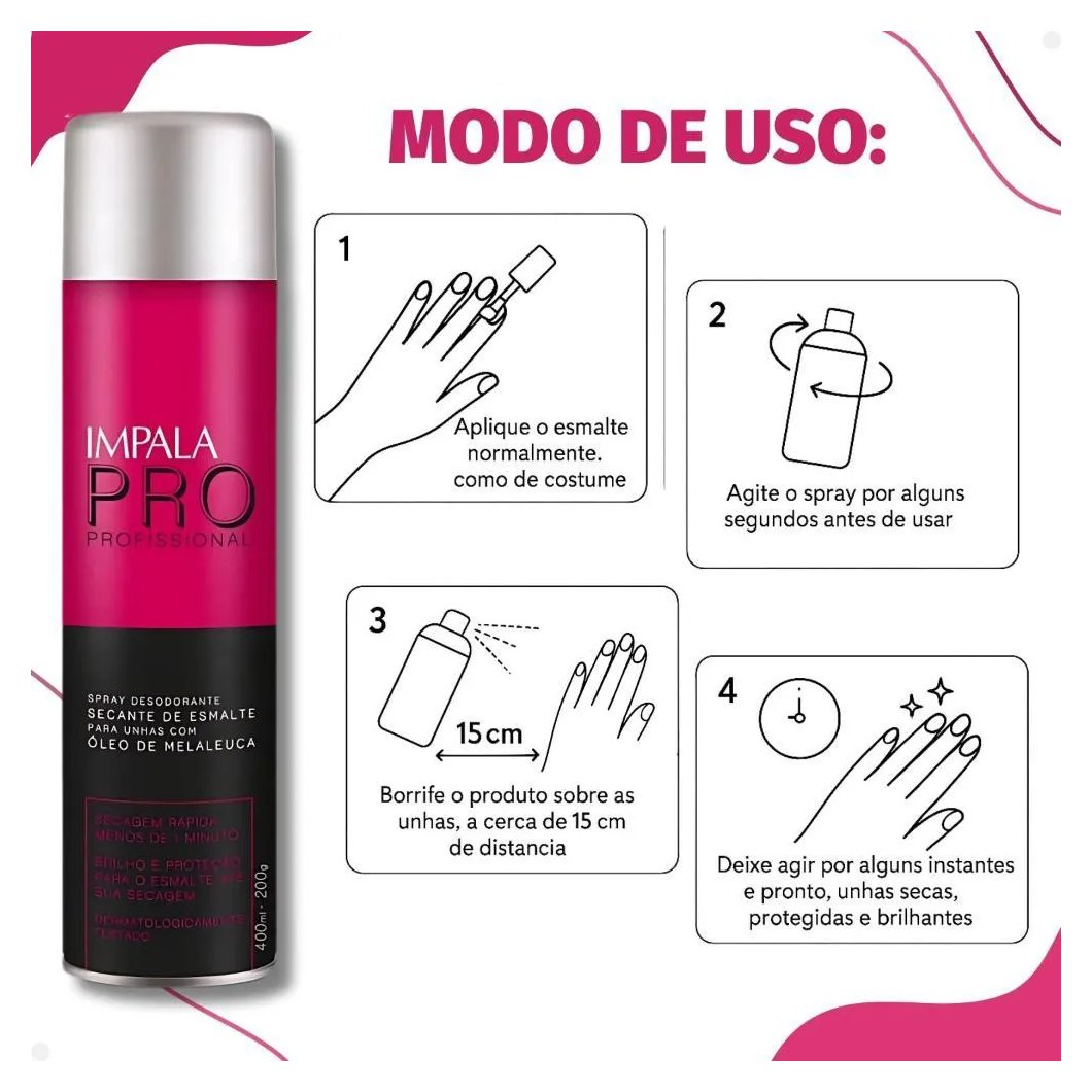 Spray Secante de Esmalte para Unhas com Óleo de Melaleuca Impala Pro 400ml
