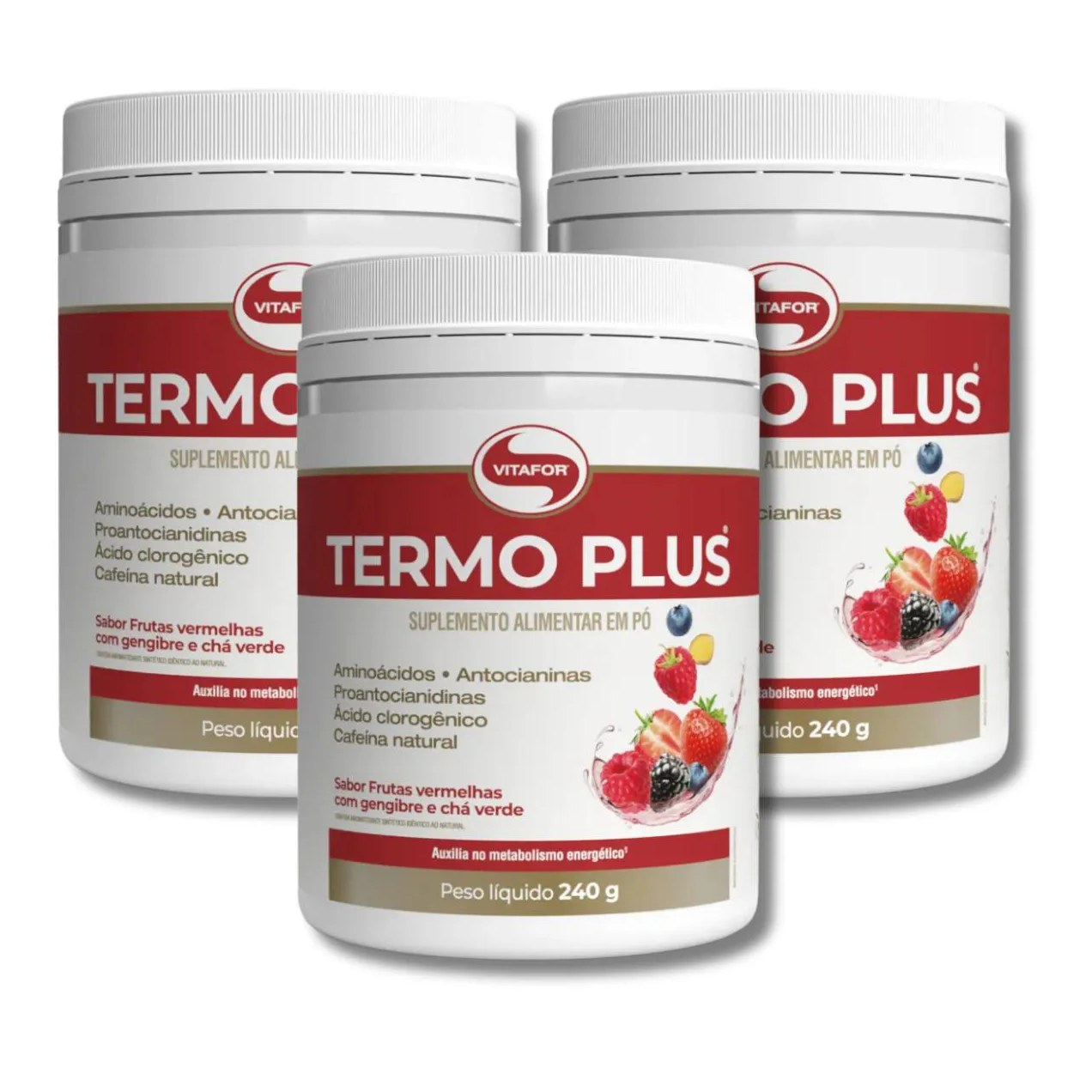 Kit 3 Termo Plus 240G Frutas Vermelhas e Chá Verde Vitafor