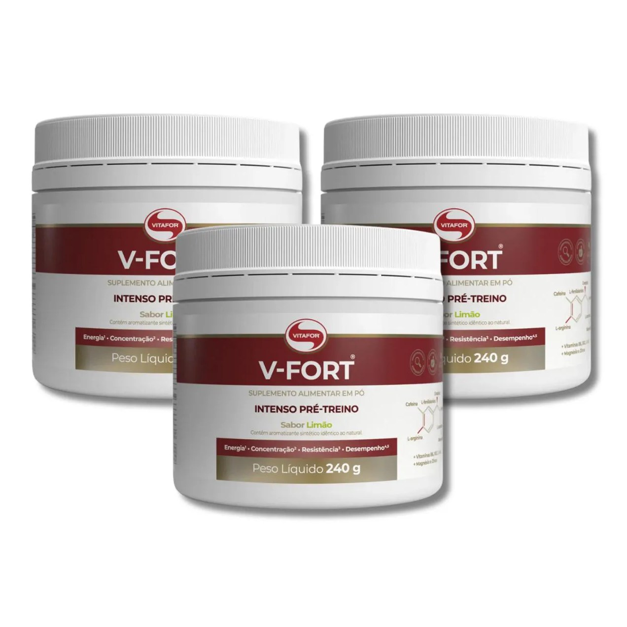 Kit 3 V-Fort Limão Pote 240G Vitafor