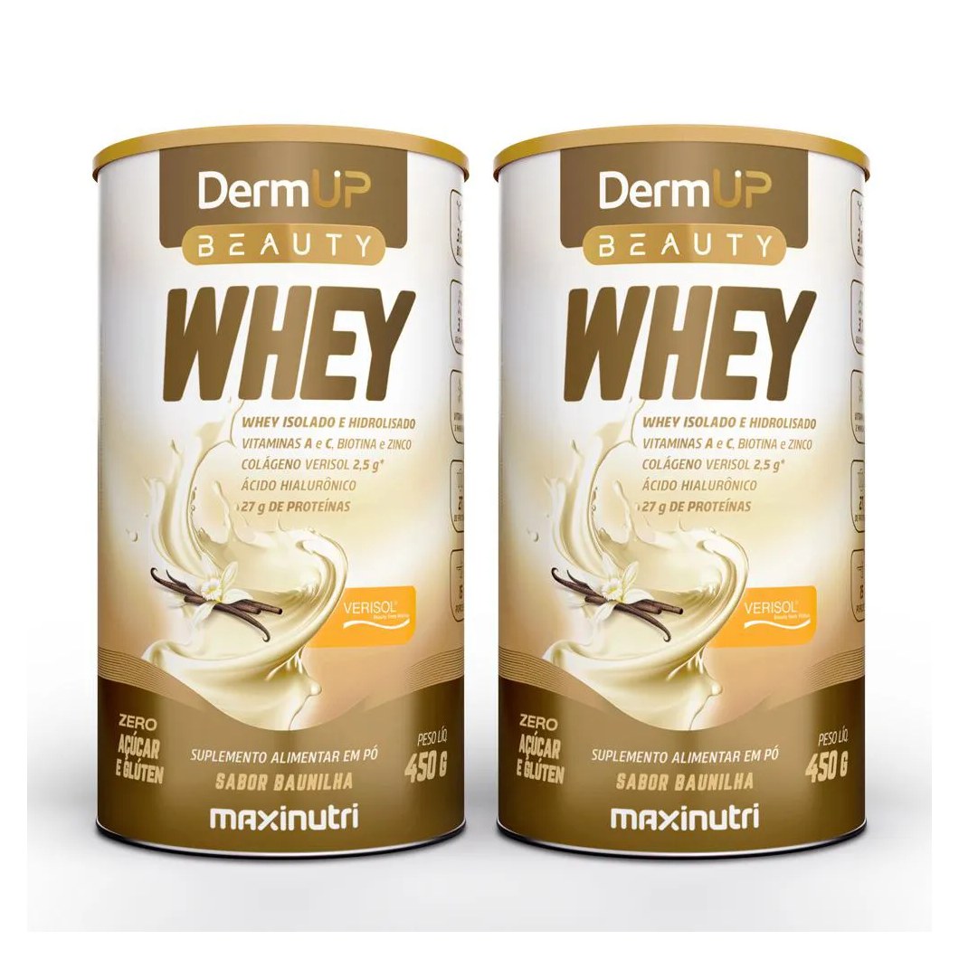 KIT 2 DERMUP BEAUTY WHEY SABOR BAUNILHA 450G MAXINUTRI