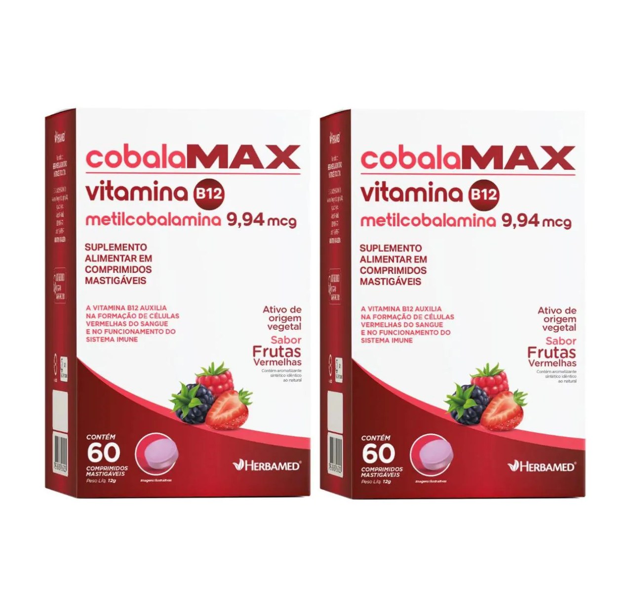 Kit 2 Vit. B12 Metilcobalamina 60 Comp Mastigável - Herbamed