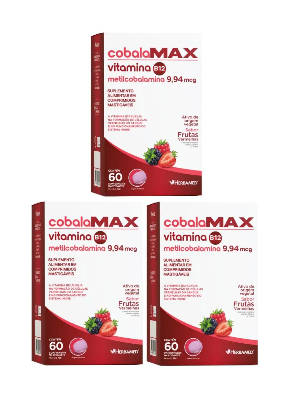 Kit 3 Vit. B12 Metilcobalamina 60 Comp Mastigável - Herbamed