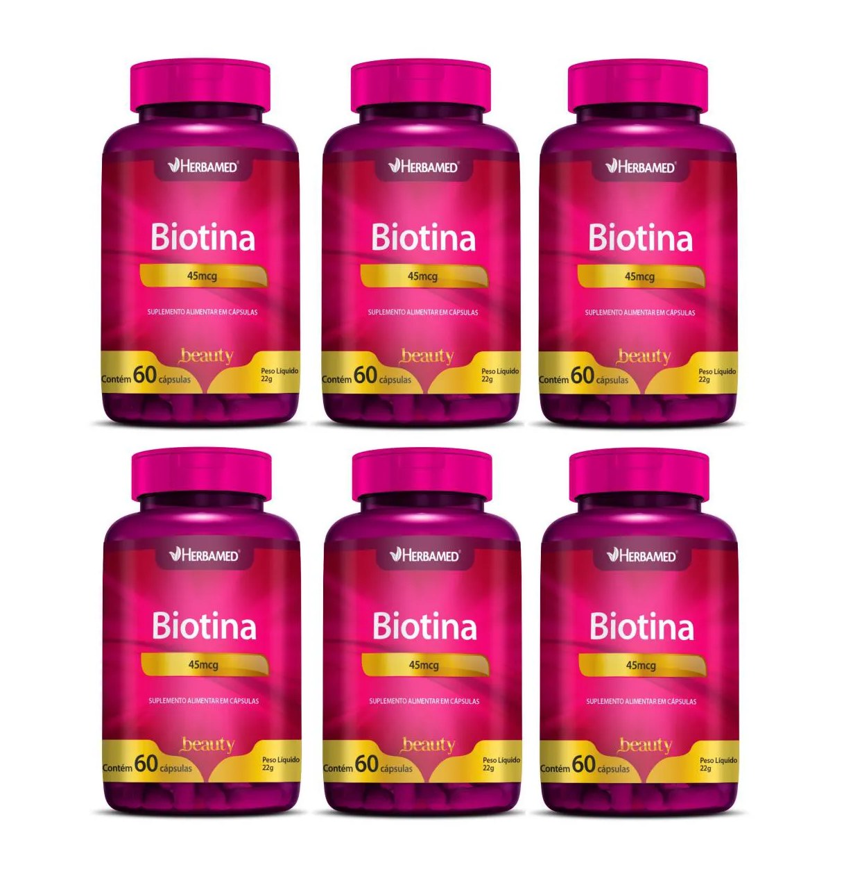 KIT 6 SUPLEMENTO BIOTINA 45MCG 60 CáPSULAS - HERBAMED BEAUTY