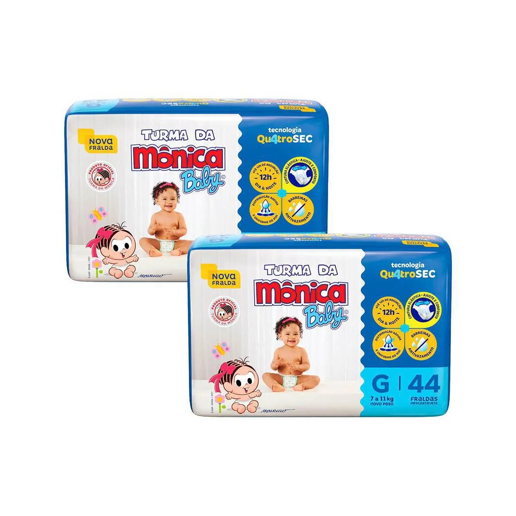 Kit 2 Fraldas Turma da Mônica Baby Mega G com 44un Cada
