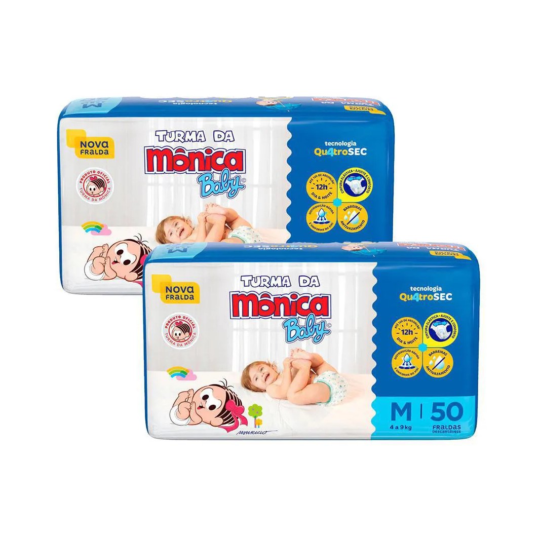 Kit 2 Fraldas Turma da Mônica Baby Mega M com 50un Cada