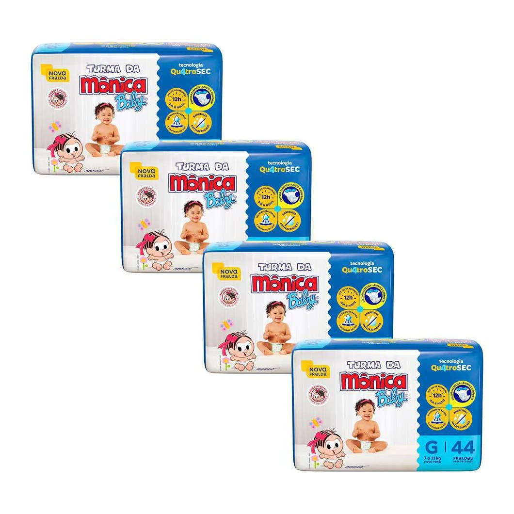 Kit 4 Fraldas Turma da Mônica Baby Mega G com 44un Cada
